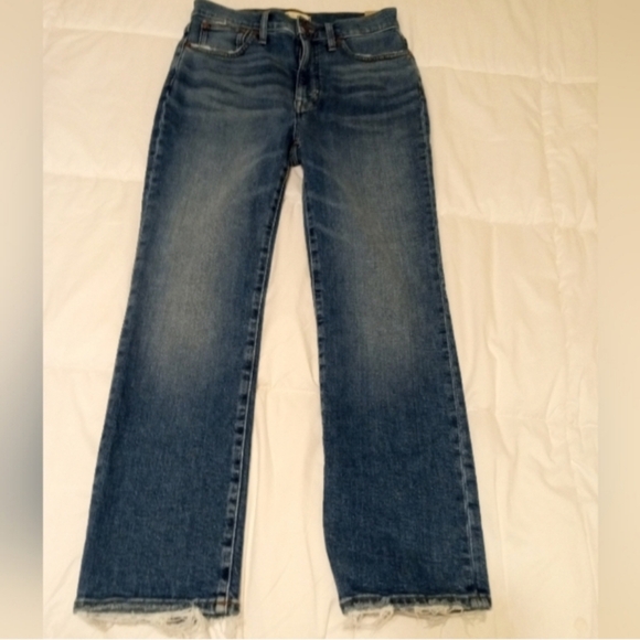 🆕 Madewell Blue Slim Demi Boot Frayed Raw Hem Jeans, Size 27, New - Picture 7 of 14